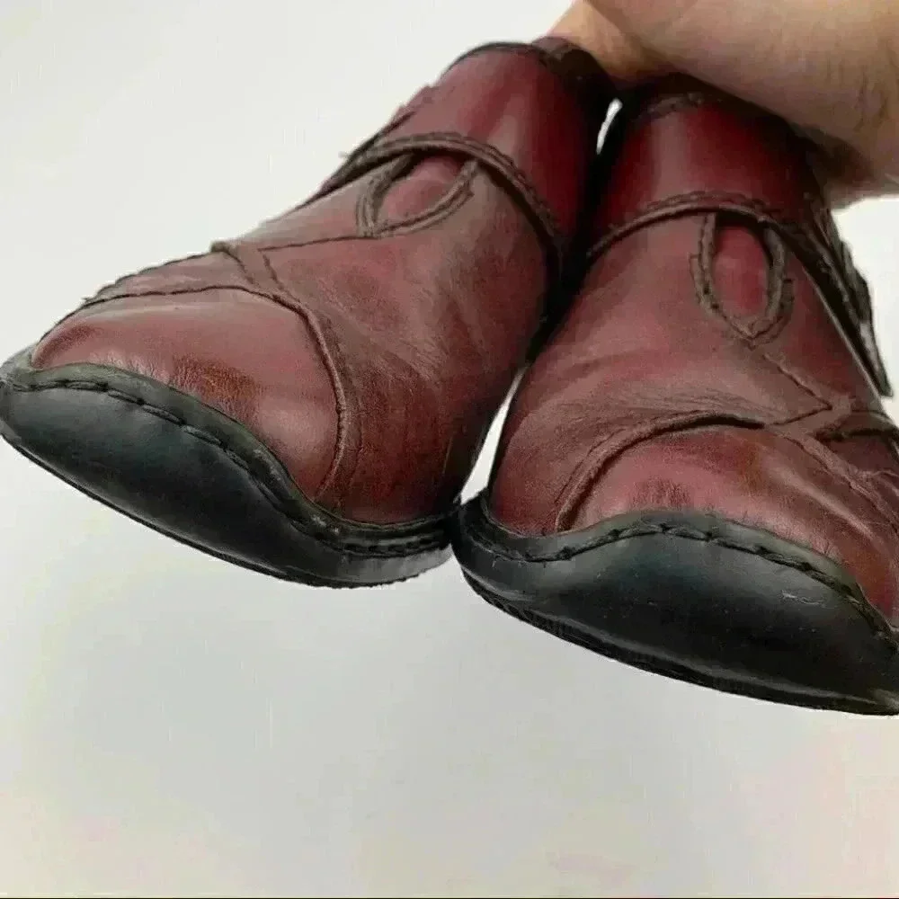 Rieker womens flats size 37 burgundy leather sticky strap walking